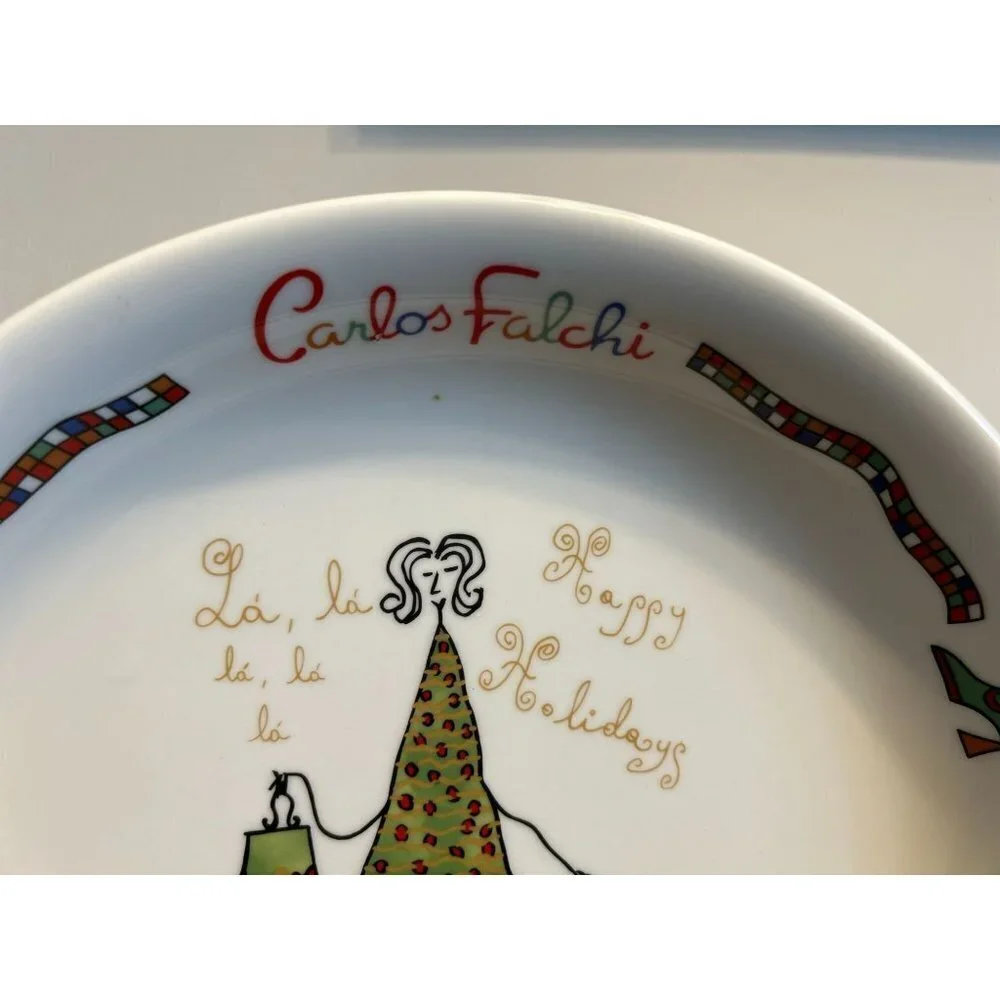 Carlos Falchi Christmas Plate Ceramic White 12
